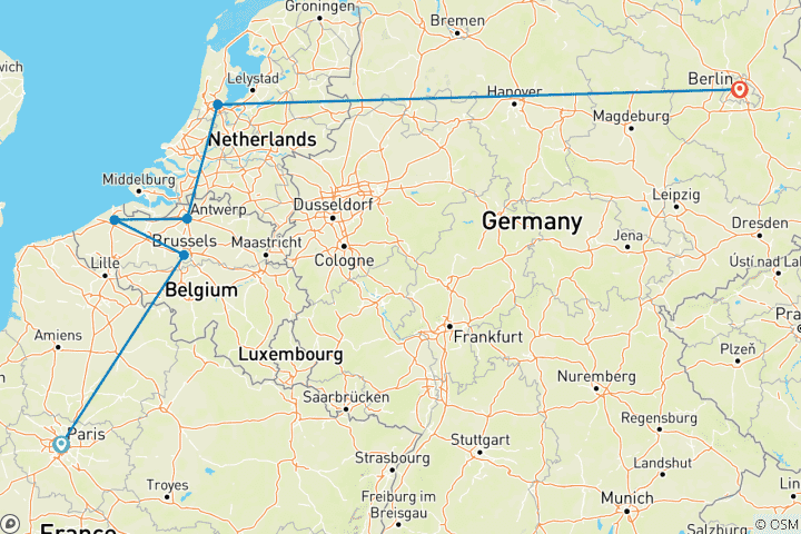 Map of Paris to Berlin