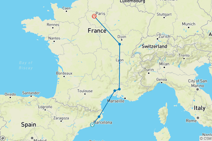 Mapa de Barcelona a París