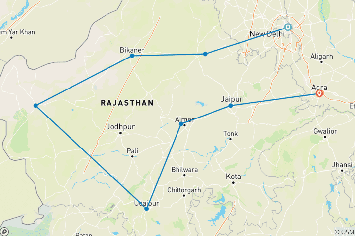 Carte du circuit Circuit de 7 jours au Triangle d'Or de l'Inde