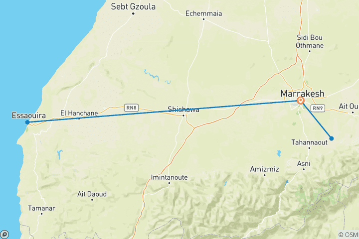 Mapa de Vive lo mejor de Marrakech en una aventura privada de 7 días