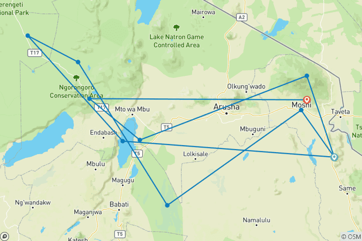 Carte du circuit Best of Tanzania Classic Safari **Approche durable du voyage