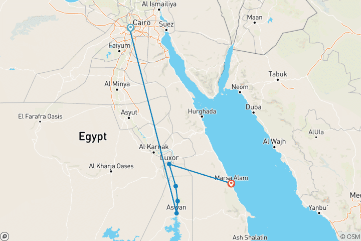 Kaart van 10-daags Egypte voorbij de piramides: Cruise, Farao's & Snorkelen in Marsa Alam
