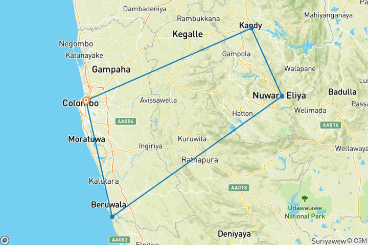 Map of Sri Lanka Itinerary 8 Days