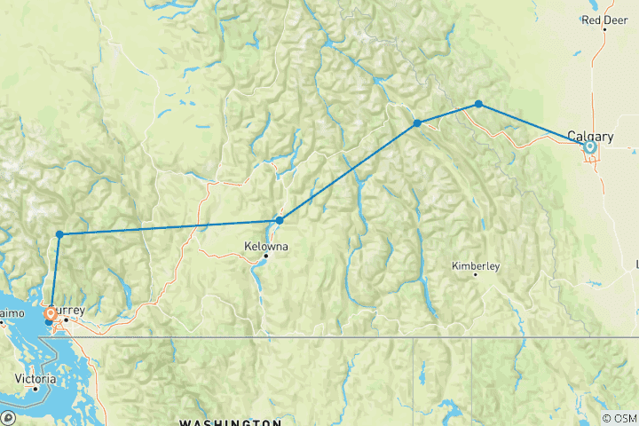 Karte von Westkanada Rundreise: Von der Prärie durch die Rockies zum Pazifik