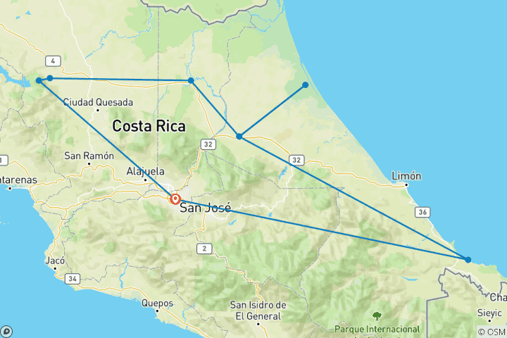 Map of Costa Ricas Höhepunkte und Baden