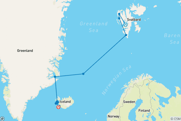 Map of Arctic Islands Discovery | Spitsbergen, Jan Mayen, Greenland, Iceland: Westbound
