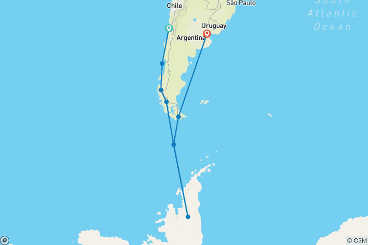 Carte du circuit Expédition en Antarctique et en Patagonie | Vers le sud (MS Roald Amundsen)