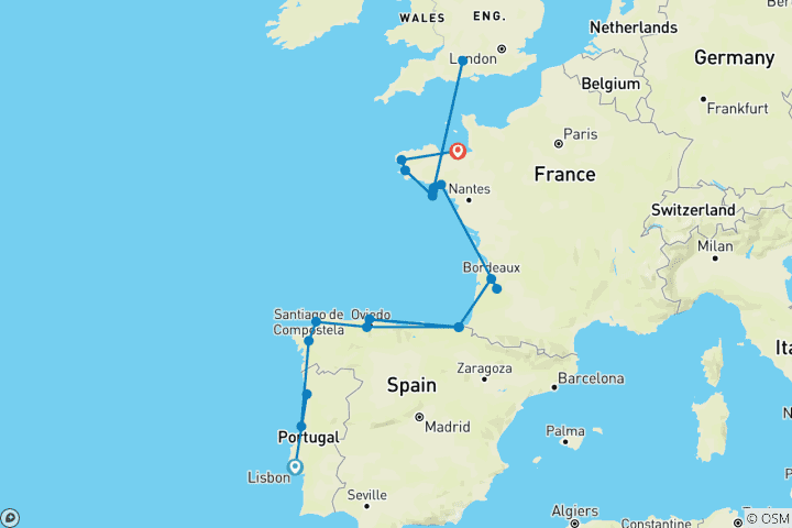 Mapa de Lo más destacado del Atlántico en Europa - de Lisboa a Hamburgo