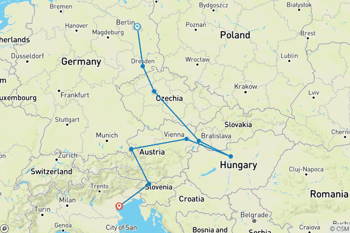 Map of Berlin to Venice