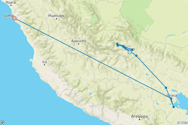 Carte du circuit Trésors du Sud Pérou 8 jours