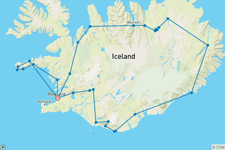 Map of 7 Day - Iceland Ring Road & Snæfellsnes Peninsula Small-Group Tour