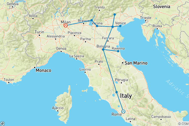 Carte du circuit Le meilleur de l'Italie du Nord - 6 jours