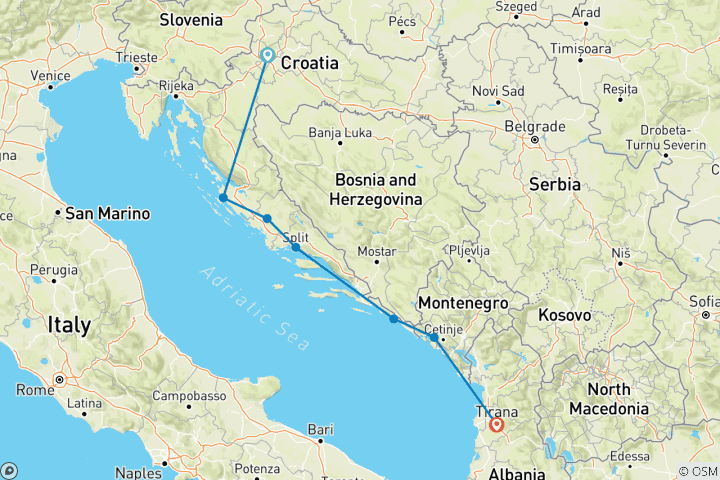 Mapa de Escapada a Croacia y Albania (including Zadar)