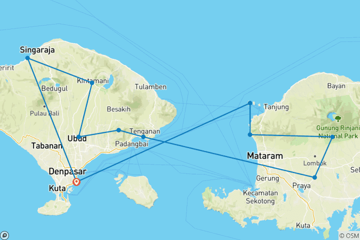 Carte du circuit Impressionnant Bali & Lombok (Hôtels 5 & 4 étoiles)