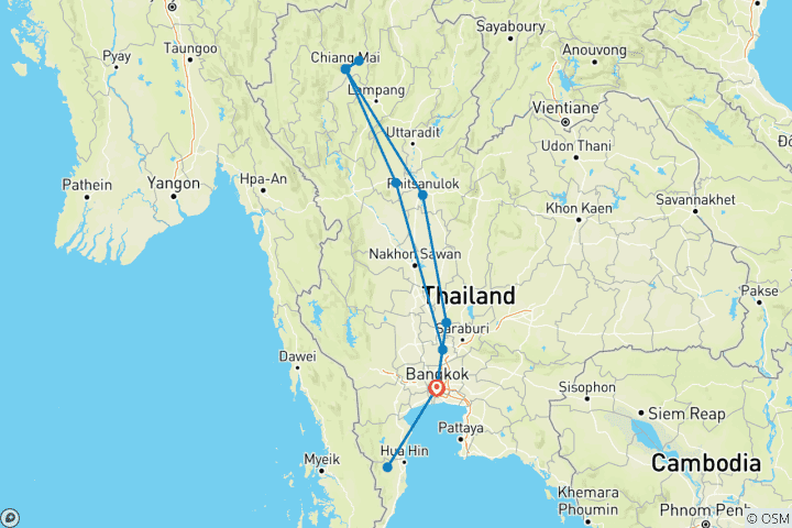 Carte du circuit 16 jours Thaïlande Classique & Baignade