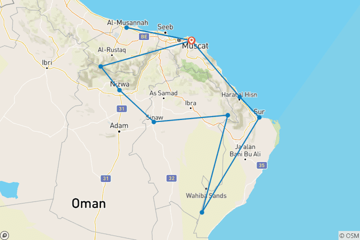 Karte von Oman Reise - Oman Rundreise und Baden