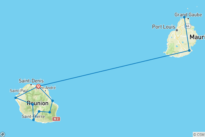 Map of La Reunion and Mauritius