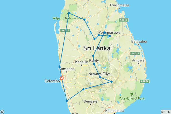 Carte du circuit 12 jours Sri Lanka : Splendeurs du Sri Lanka (programme privé)