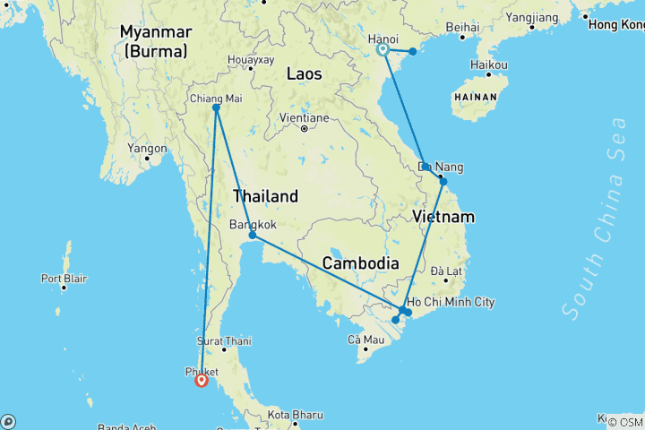 Kaart van Vietnam & Thailand – een reis vol contrasten – 20 dagen