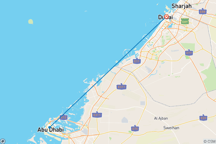 Karte von Von Dubai nach Abu Dhabi