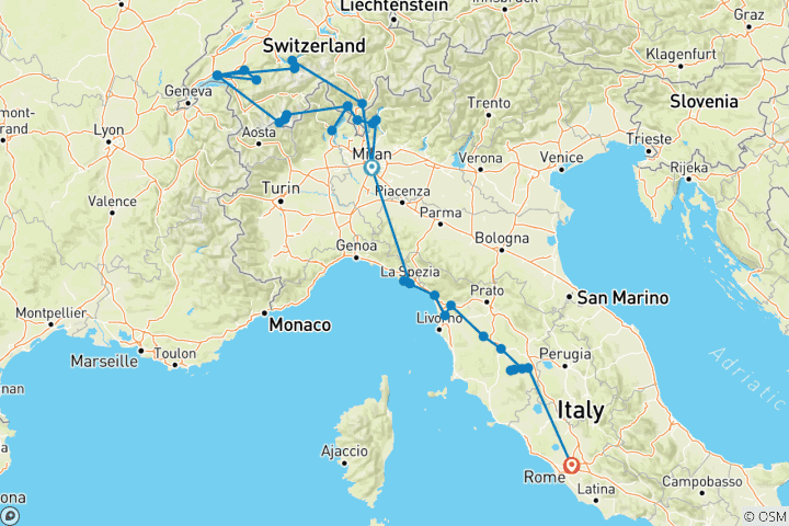 Carte du circuit La Suisse et l'Italie du Nord - 13 jours