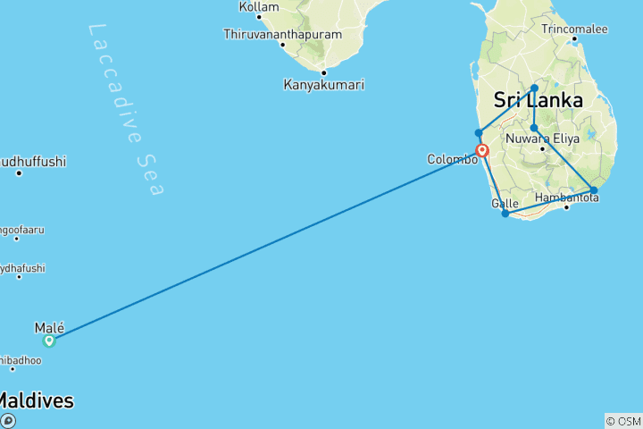 Mapa de 【Sri Lanka y Maldivas】Escapada de lujo de 14 días - Descubrimiento de Sri Lanka y 5 noches en The Residence Falhumaafushi