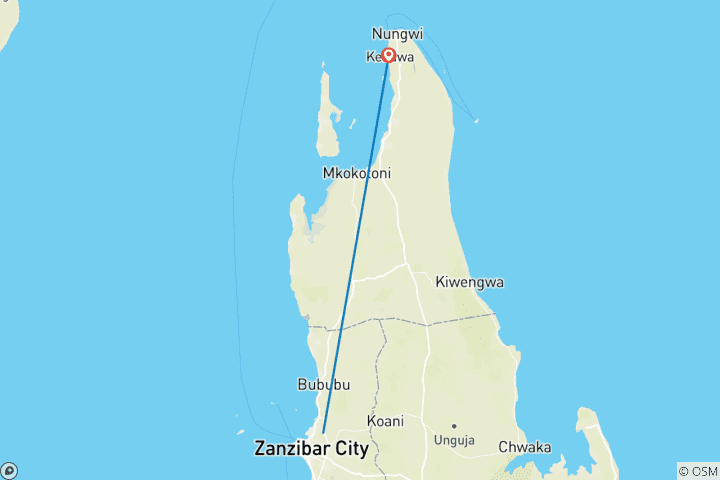 Karte von Genießen Sie ein privates halbtägiges, geführtes Abenteuer zum Kendwa Beach von Pwani Mchangani, Sansibar