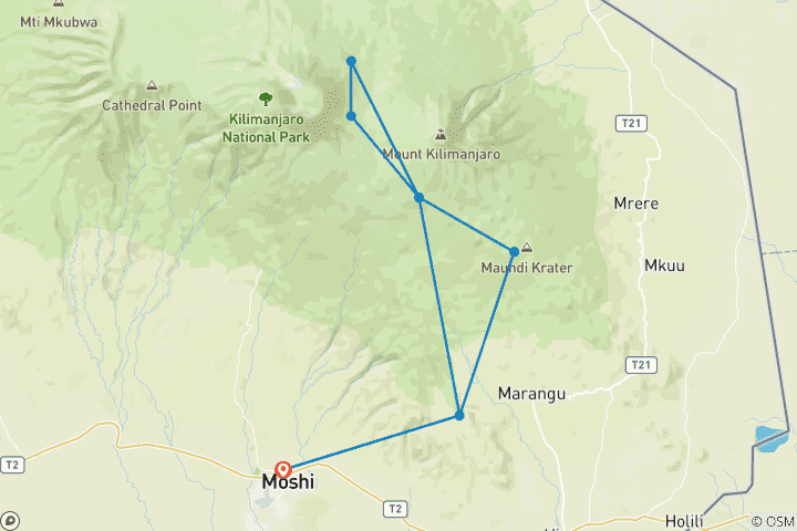 Karte von Kilimandscharo Betseigung über die Marangu Route - 5 Tage