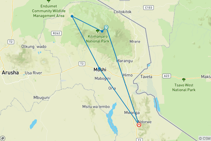 Map of Kilimanjaro Londorosi Route