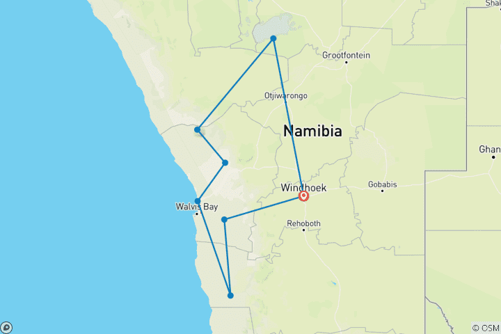 Map of 11 DAY - NAMIBIA OVERLAND TOUR / ACCOMMODATED