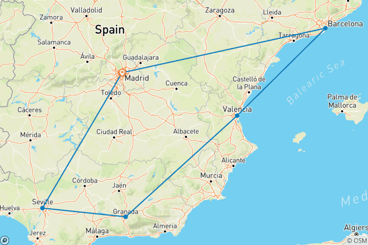 Map of 10 Days Exploring Spanish Cities