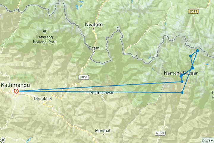 Karte von EBC Trek und Rückflug mit dem Hubschrauber