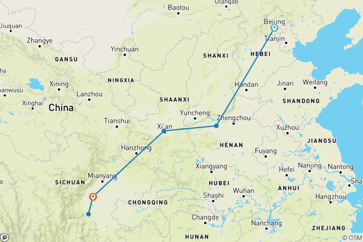 Map of Great Wall & Giant Pandas - 10 days