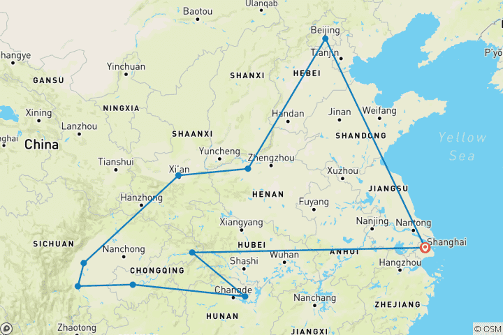 Carte du circuit Croisière Shanghai et Yangtze - 16 jours