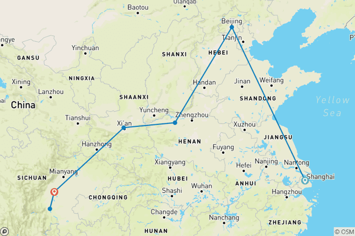 Carte du circuit De Shanghai à Chengdu Panda- monium - 11 jours