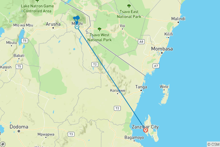 Map of The Most Complete Guide For 12 Days Kilimanjaro Trekking and Safari: The top Best Private Budget Safari Tour