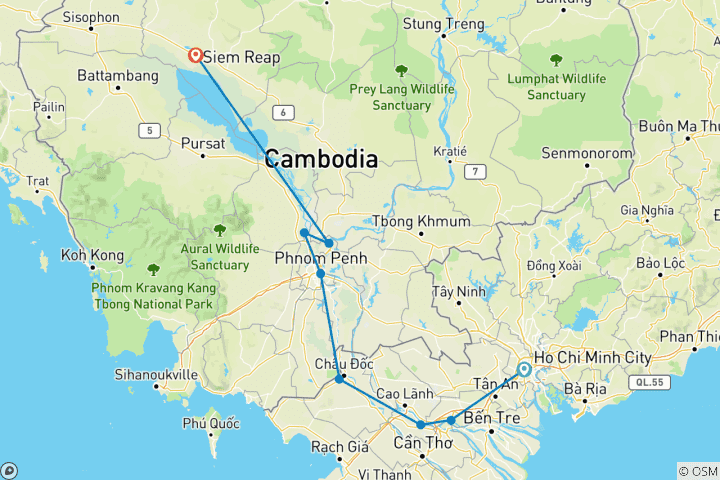 Map of The Mekong in a different way - Between adventure and must-see sites (port-to-port cruise) (from Ho Chi Minh City to Siem Reap)