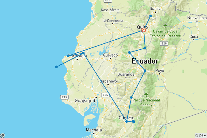 Carte du circuit 15 jours à la découverte des merveilles de l'Équateur