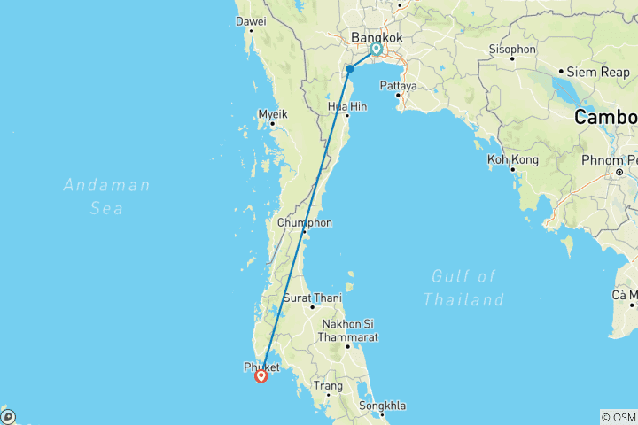 Carte du circuit Forfait bien-être à Bangkok et Phuket