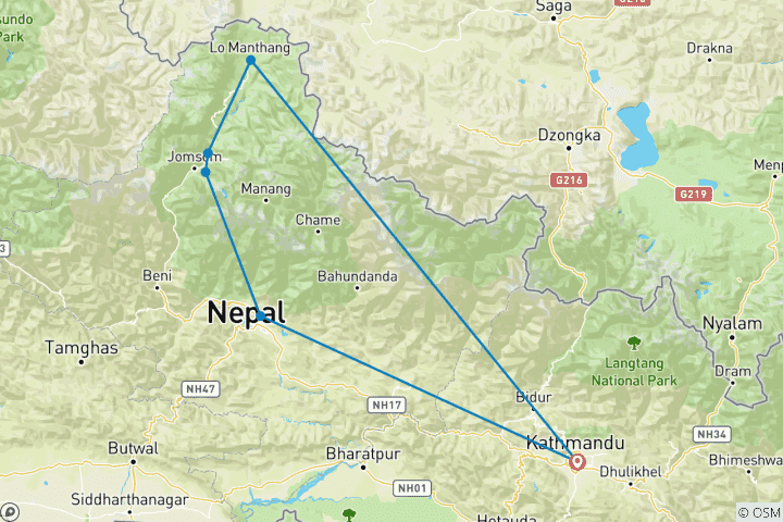 Map of Upper  Mustang Trekking