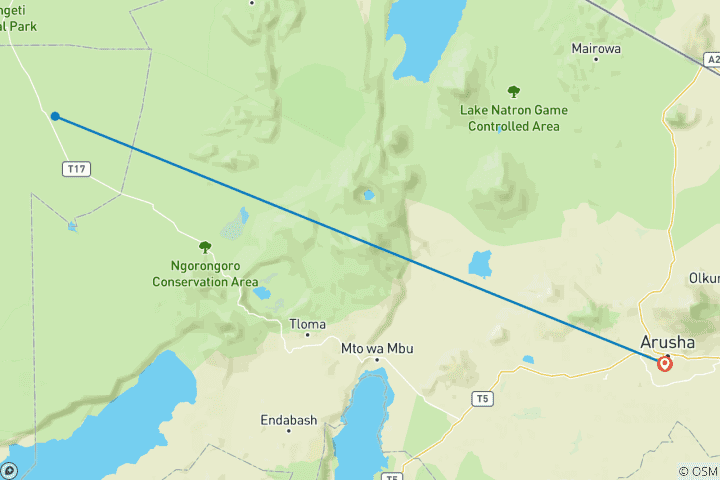 Carte du circuit Safari haut de gamme de 3 jours en avion vers le parc national de Mikumi au départ de Zanzibar
