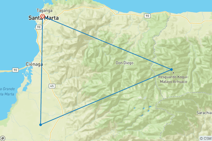 Map of Lost City Trek Colombia 4 Days Tour