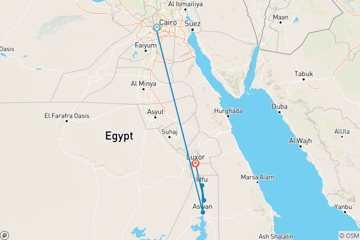 Carte du circuit Circuit de 7 jours en Égypte Le Caire-Luxor-Aswan et croisière sur le Nil