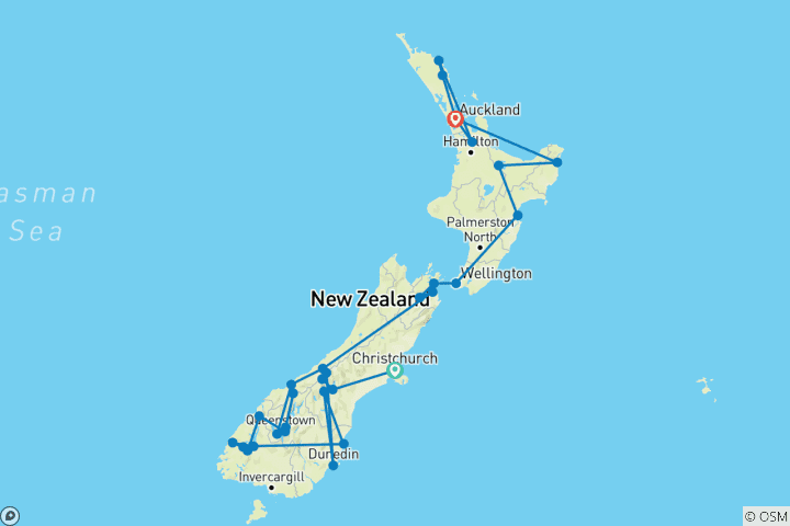 Map of Essence of New Zealand Christchurch → Auckland (2027)