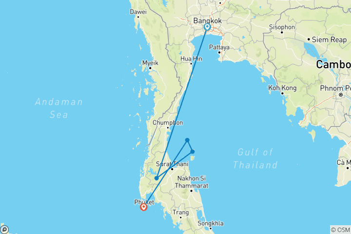 Map of 14 Days Island Hopping In Thailand