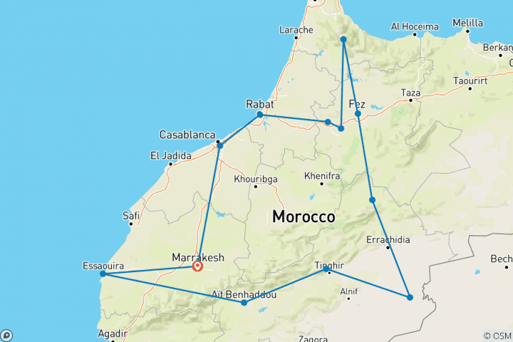 Map of Camels, Souks & Kasbahs - 15 Days