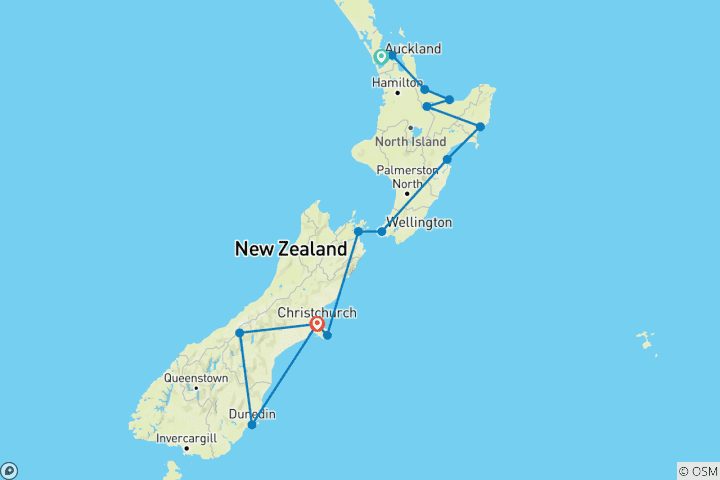 Map of New Zealand Coastal Expedition with Sea to Summit Escape Auckland → Christchurch (2024)