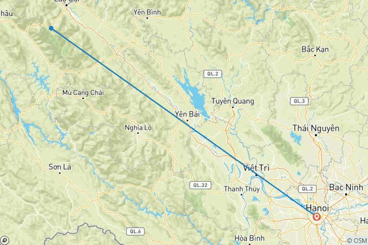 Carte du circuit Le nord du Vietnam en 6 jours : Trek à Sapa, visite guidée de Hanoi et cours de cuisine