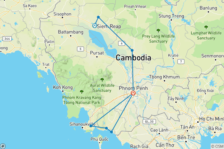 Karte von Spektakuläres Kambodscha Radreise 12 Tage