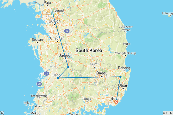 Map of South Korea Classic 10 Day - One Life Adventures